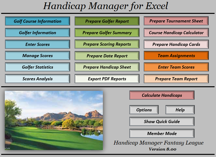 Windows 8 Handicap Manager for Excel full