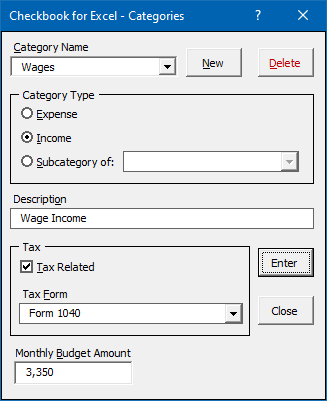 Categories Dialog Box