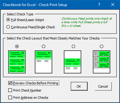 Check Print Laser Setup Form