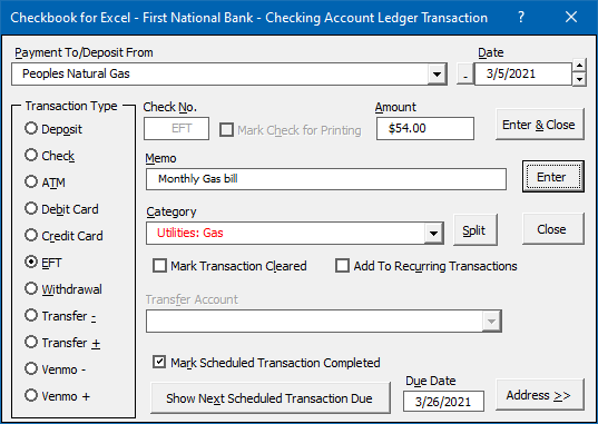 Transaction Dialog Box