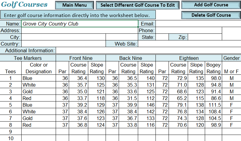 Golf Course Information