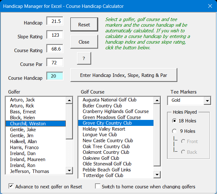 Course Handicap Calculator
