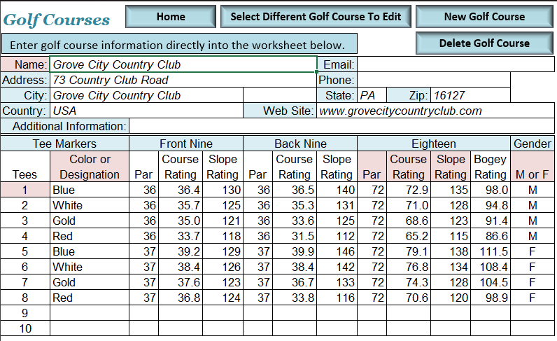 Golf Course Information