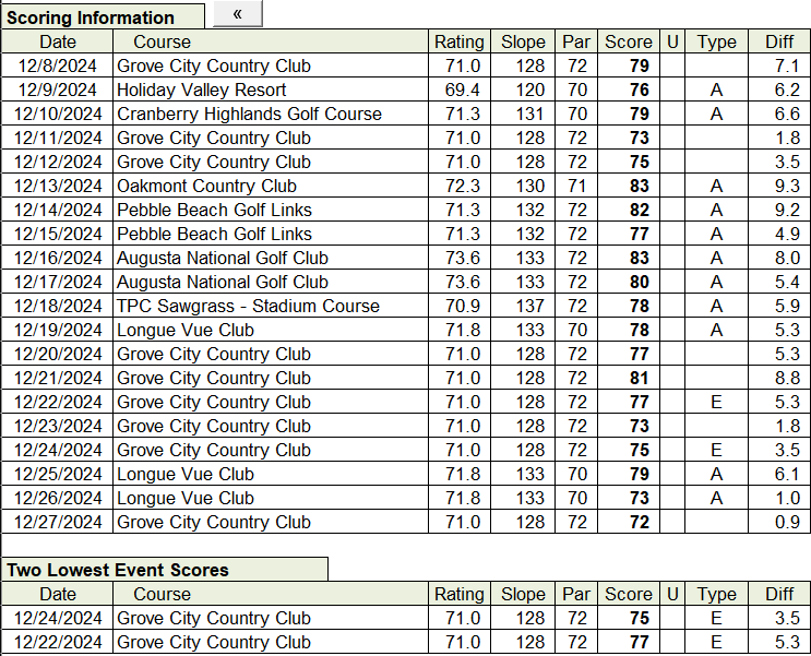 Golfer Statistics Score History