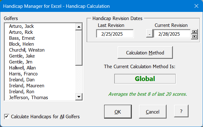 Calculate Handicaps