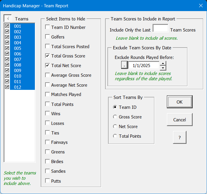 Team Report Form