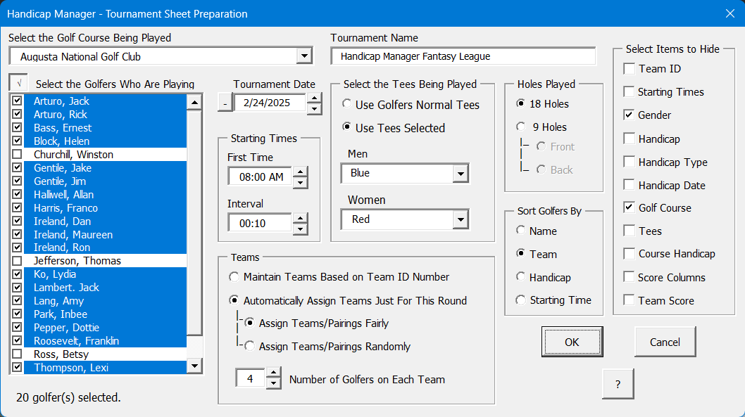 Tournament Setup