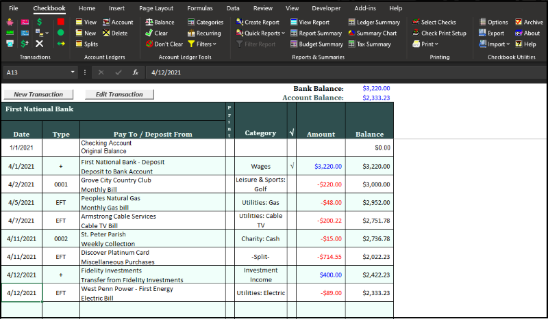 Windows 7 Checkbook for Excel 7.06 full